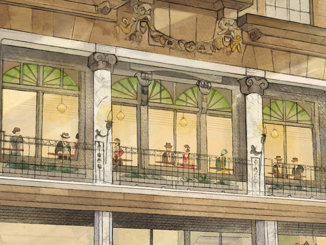 Close up of Dishoom illustration by Edinburgh Illustrator Sheree Walker